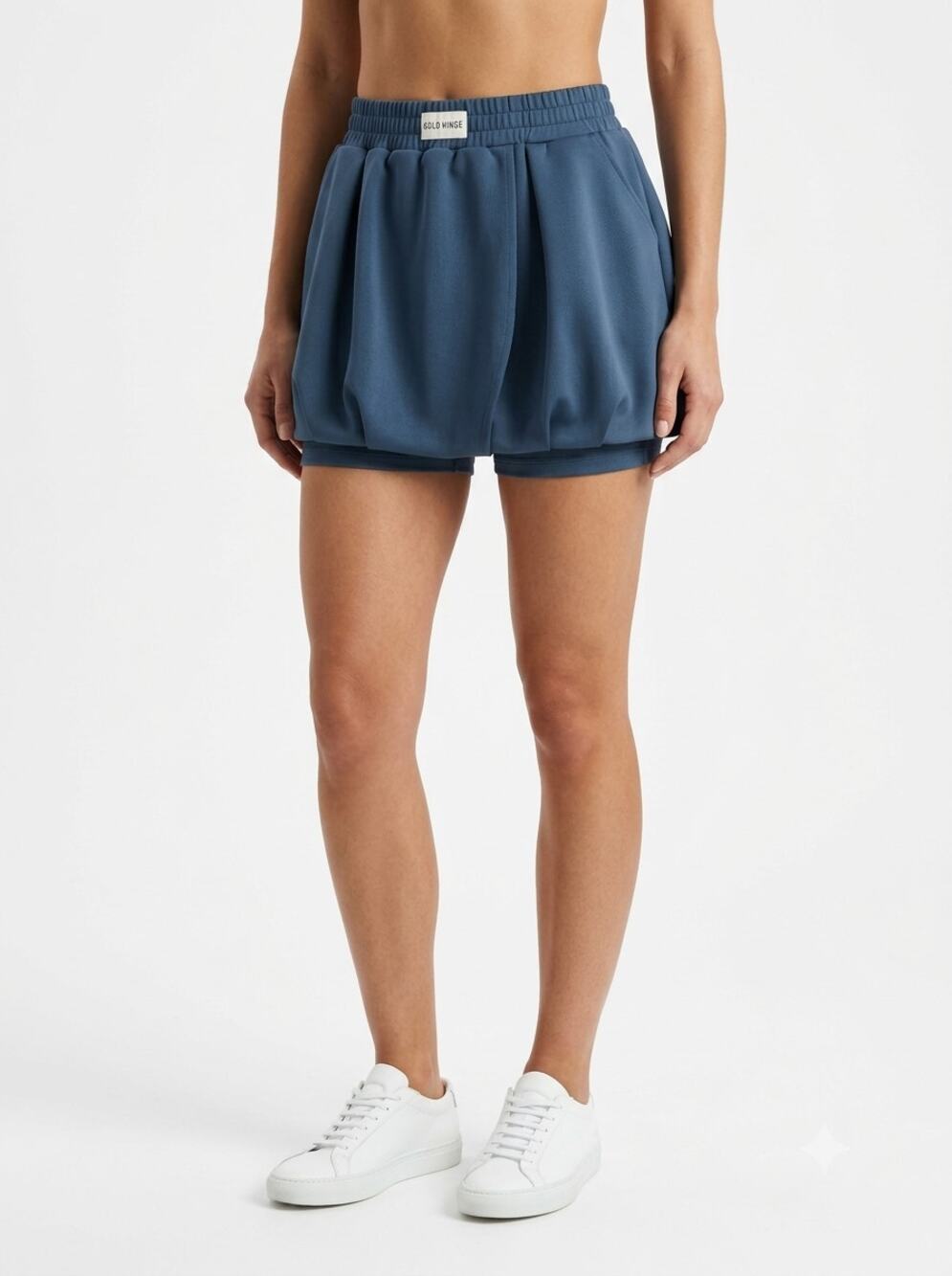 Gold Hinge Luxe Soft Bubble Skirt Women's M Stone Navy Stretch Elastic Waisted